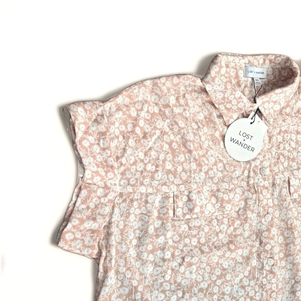 Lost + Wander The Seascape Cover Up Dress M/L Floral Summer Dress Peach‎ White